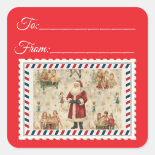 Vintage Santa Claus with Magic & Fairies Square St Sticker