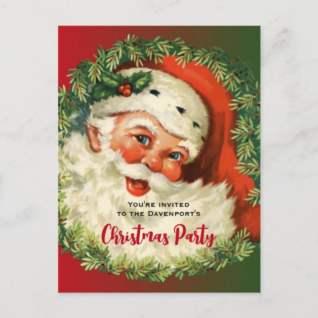 Vintage Santa Claus with Pine Wreath Christmas Postcard (Front)