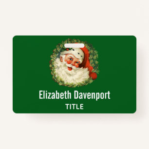 Vintage Santa Claus with Pine Wreath ID Badge