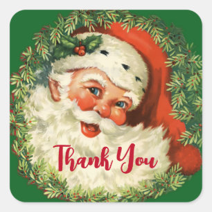 Vintage Santa Claus with Pine Wreath Thank You Square Sticker