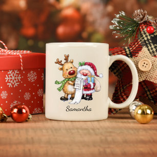 Vintage Santa Claus with Reindeer Christmas  Mug