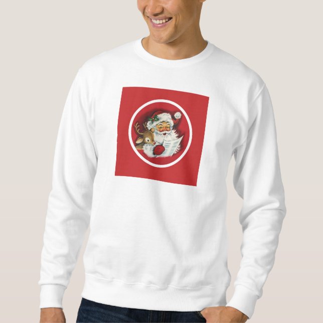 Vintage Santa Claus with Reindeer Sweatshirt (Front)