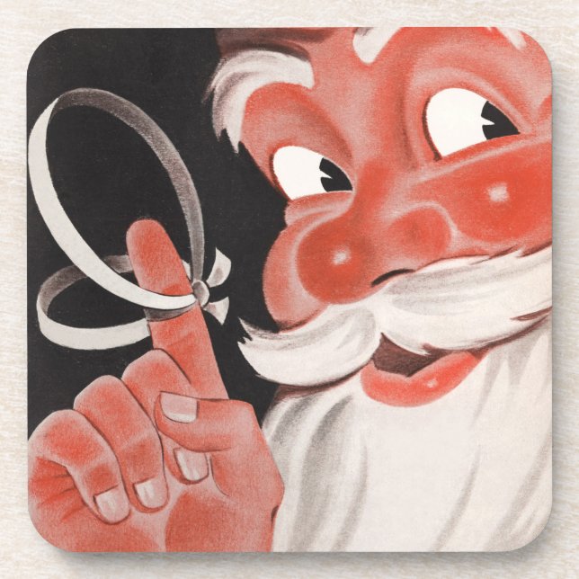 Vintage Santa Claus with Reminder String on Finger Coaster (Front)