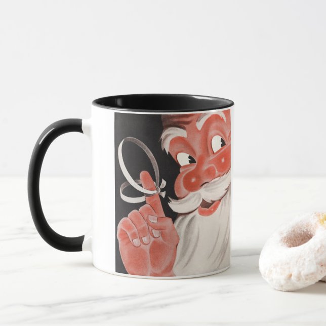 Vintage Santa Claus with Reminder String on Finger Mug (With Donut)