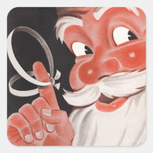 Vintage Santa Claus with Reminder String on Finger Square Sticker