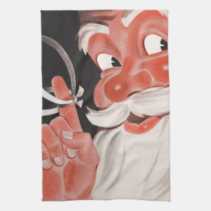 Vintage Santa Claus with Reminder String on Finger Tea Towel