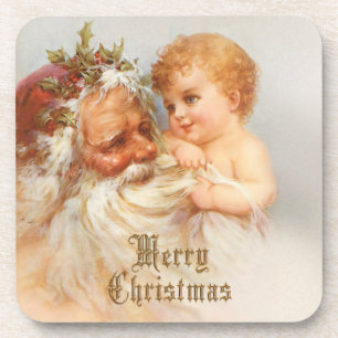 Vintage Santa Claus with Smiling Child Coaster