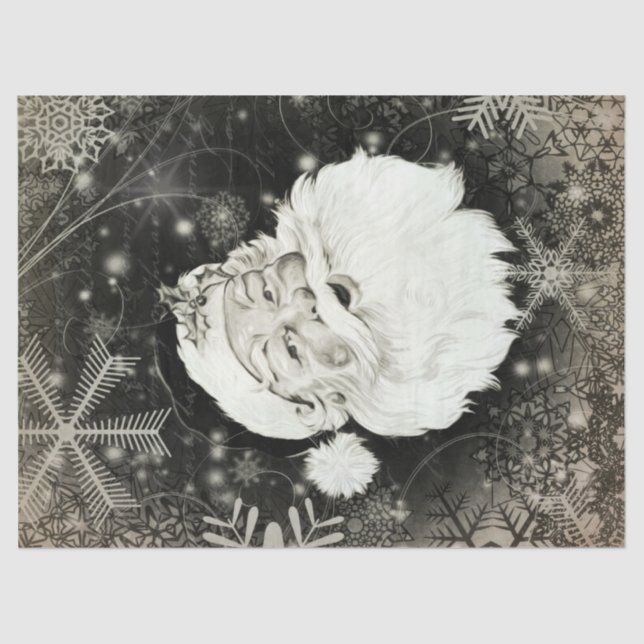 Vintage Santa Claus with snowflakes Tissue Paper (Front)