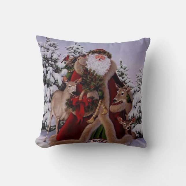 Vintage Santa Claus with the Animals Cushion (Front)