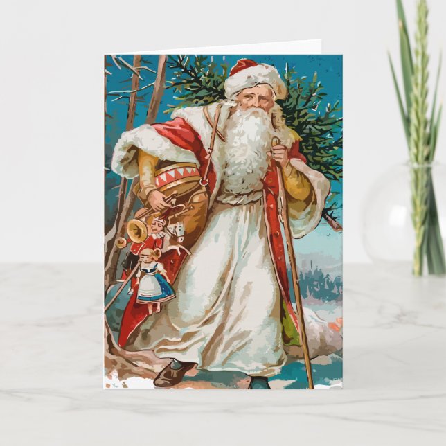 Vintage Santa Claus with toys Holiday Card (Front)