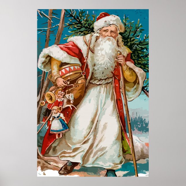 Vintage Santa Claus with Toys Poster (Front)
