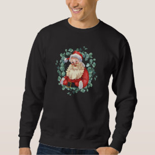Vintage Santa Claus with Wreath Beautiful Xmas Hol Sweatshirt