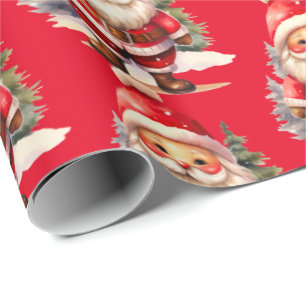 Vintage Santa Claus Wrapping Paper - Red