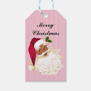 Vintage Santa Cranberry Floral Stripe Gift Tags