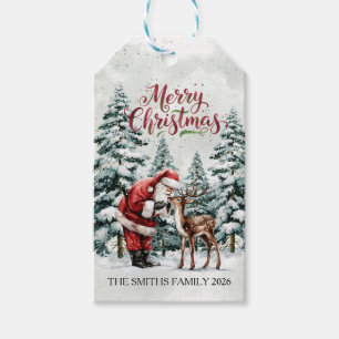 Vintage Santa & Deer Christmas Gift Tags