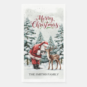 Vintage Santa & Deer Christmas Guest Towel Napkin