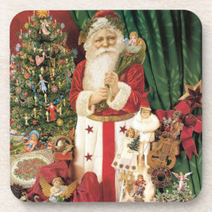 Vintage Santa Delivering Set of Cork Coasters