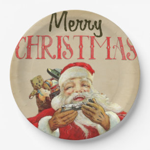 Vintage Santa Delivers Merry Christmas Toys Paper Plate