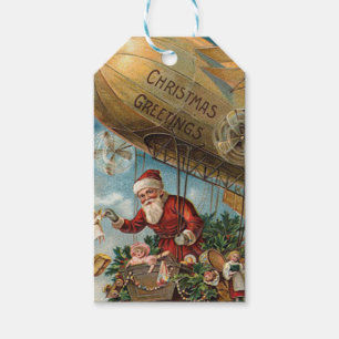 Vintage Santa Delivers Toys by Blimp Christmas Gift Tags