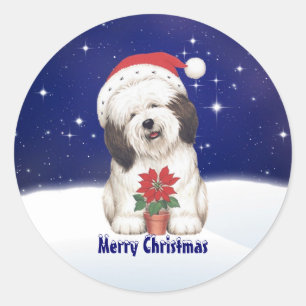 Vintage Santa Dog and Poinsettia Christmas Sticker