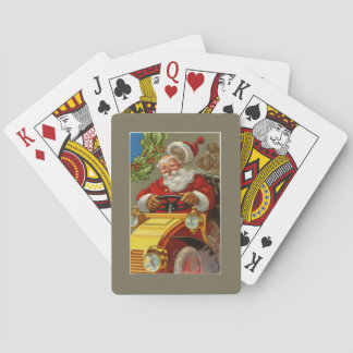 Vintage Santa Driving a Yellow Car Playing Cards