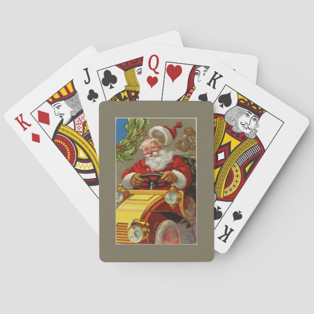 Vintage Santa Driving a Yellow Car Playing Cards (Back)