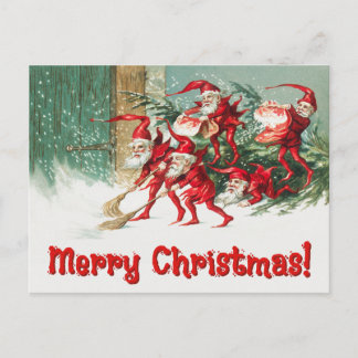 Vintage Santa Elves Holiday Postcard