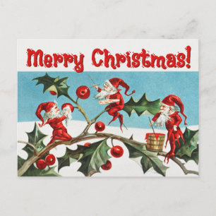 Vintage Santa Elves Holiday Postcard