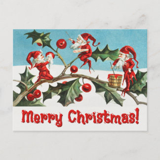 Vintage Santa Elves Holiday Postcard