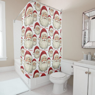 Vintage Santa Face Green Shower Curtain