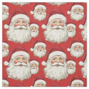 Vintage Santa Face Red Fabric