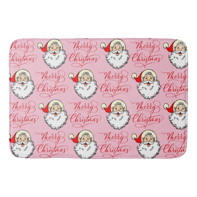 Vintage Santa Face Seamless Pattern Christmas  Bath Mat (Front)