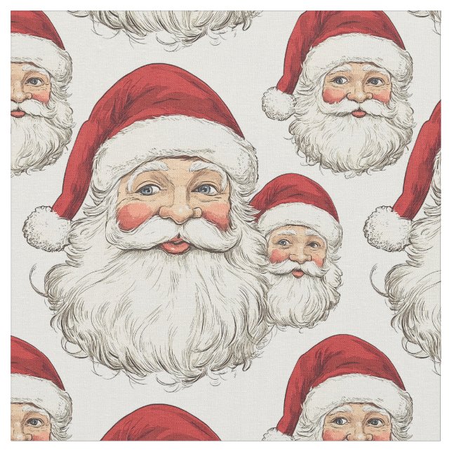Vintage Santa Face White Fabric (Close Up)