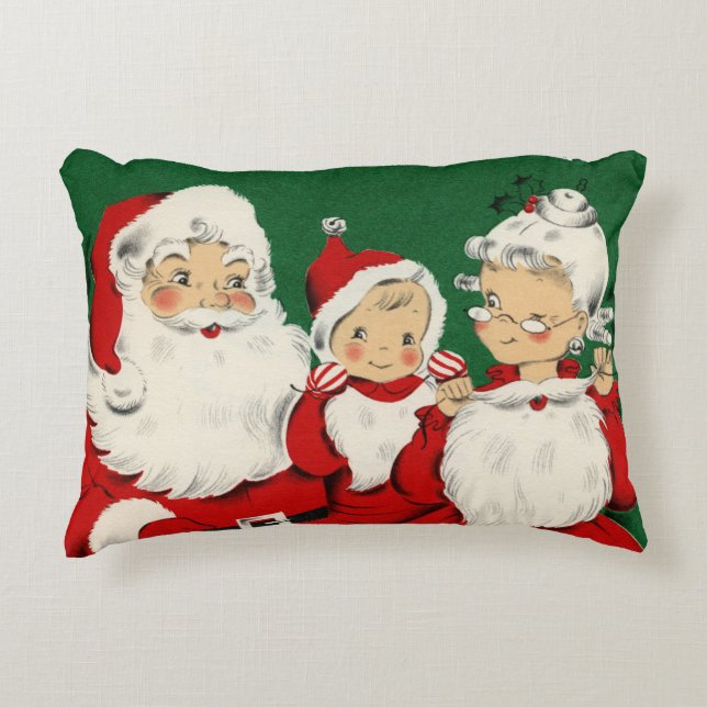 Vintage Santa Family Christmas Accent Pillow (Front)