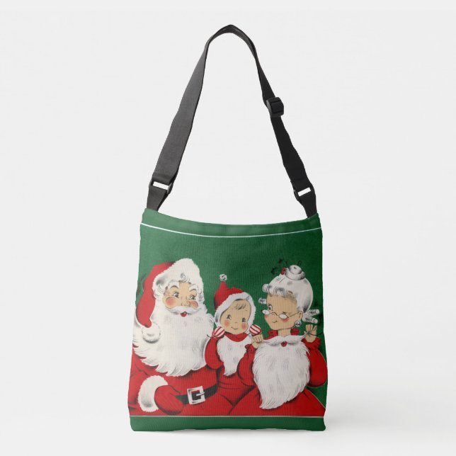 Vintage Santa Family Christmas Crossbody Bag (Front)