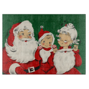 Vintage Santa Family Christmas Cutting Board