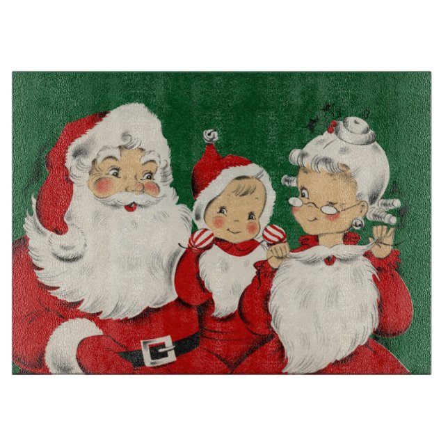 Vintage Santa Family Christmas Cutting Board (Front)