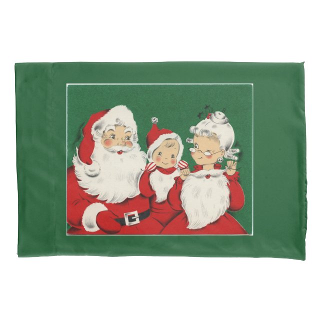 Vintage Santa Family Christmas Pillowcase (Front)