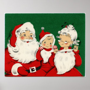 Vintage Santa Family Christmas Poster