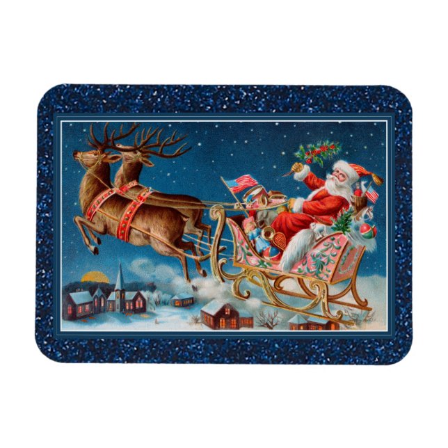 vintage santa flying sleigh flex magnet (Horizontal)