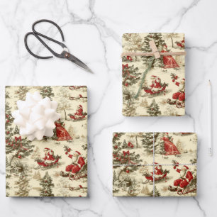 Vintage Santa Forest Sleigh Ride Pattern Wrapping Paper Sheet