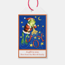 Vintage santa frog trumpet gift tags