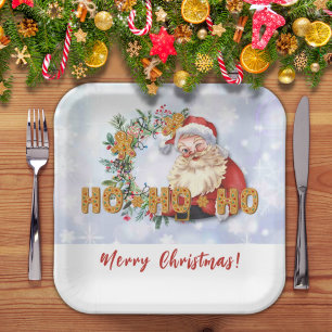 Vintage Santa & Gingerbread Ho-Ho-Ho Paper Plate