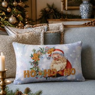 Vintage Santa & Gingerbread Ho-Ho-Ho Throw Pillow
