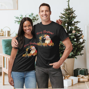 Vintage Santa & Gingerbread Ho-Ho-Ho Vibrant Print T-Shirt