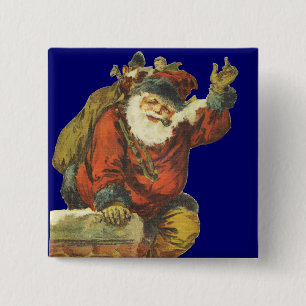 Vintage Santa Going Down Chimney 15 Cm Square Badge