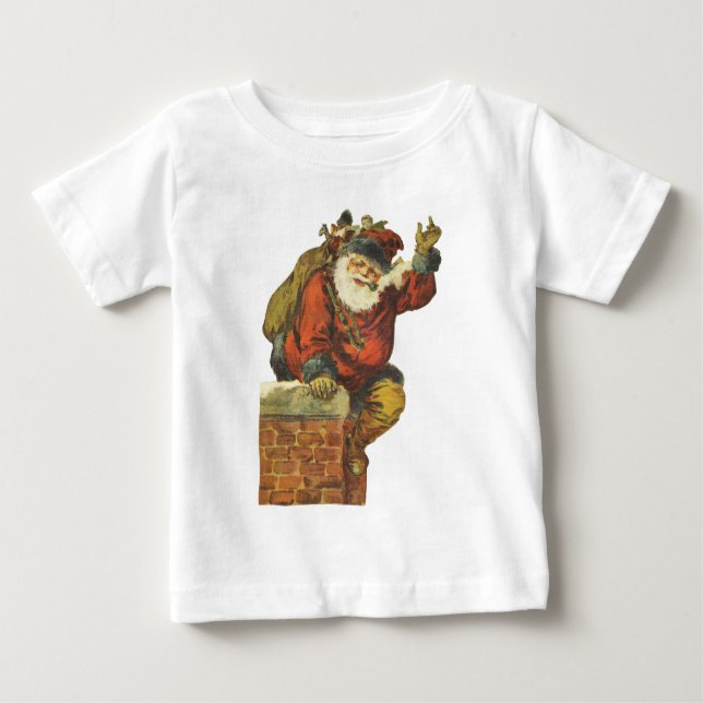 Vintage Santa Going Down Chimney Baby T-Shirt (Front)