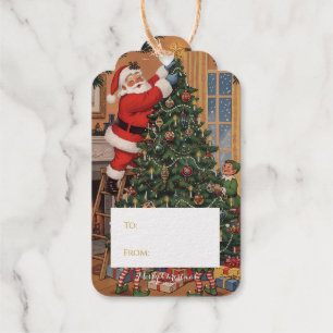 Vintage Santa Gold Foil Gift Tag