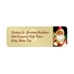 Vintage Santa Gold Metal Address Label Return Address Label