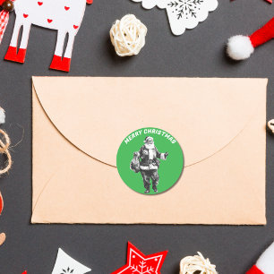 Vintage Santa Green Classic Round Sticker